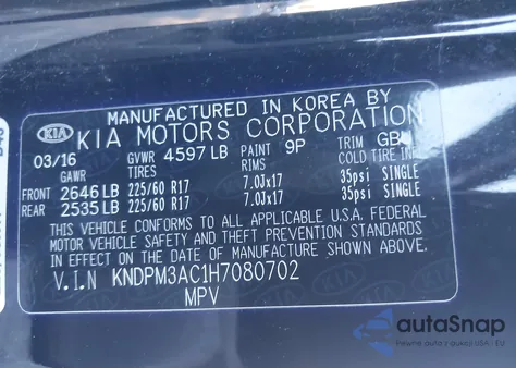 2017 Kia Sportage Lx from USA, damaged, VIN KNDPM3AC1H7080702